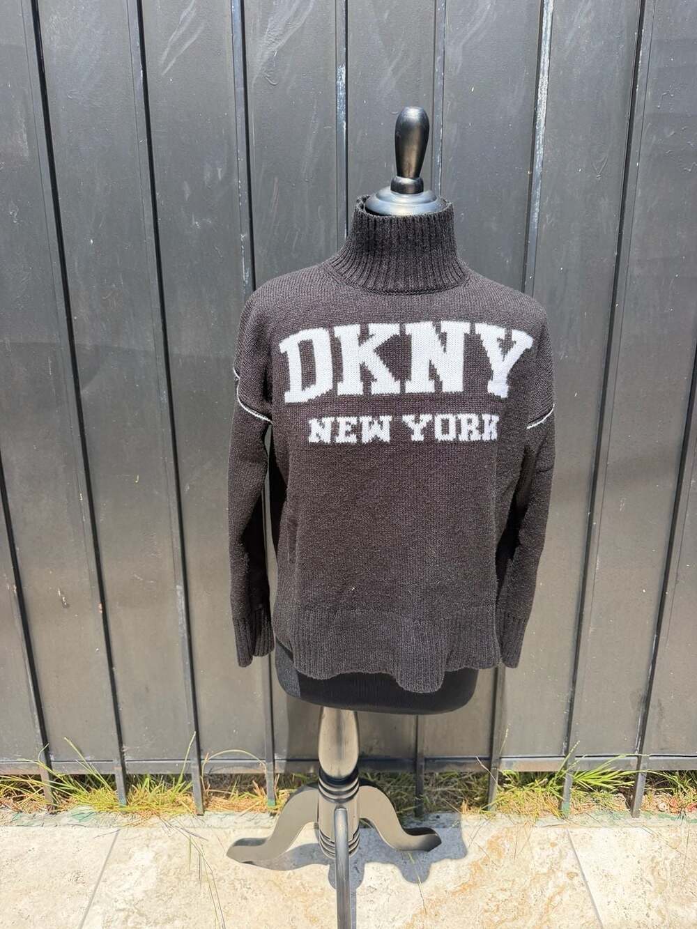 Y2K DKNY Jeans Black Logo Intarsia Mock-Neck Knit Sweater